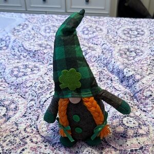 Plaid Female St. Patrick’s Day Gnome Decor with Orange Braids